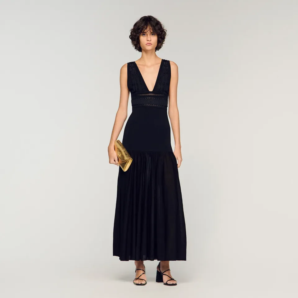 Ruffled knit maxi dress