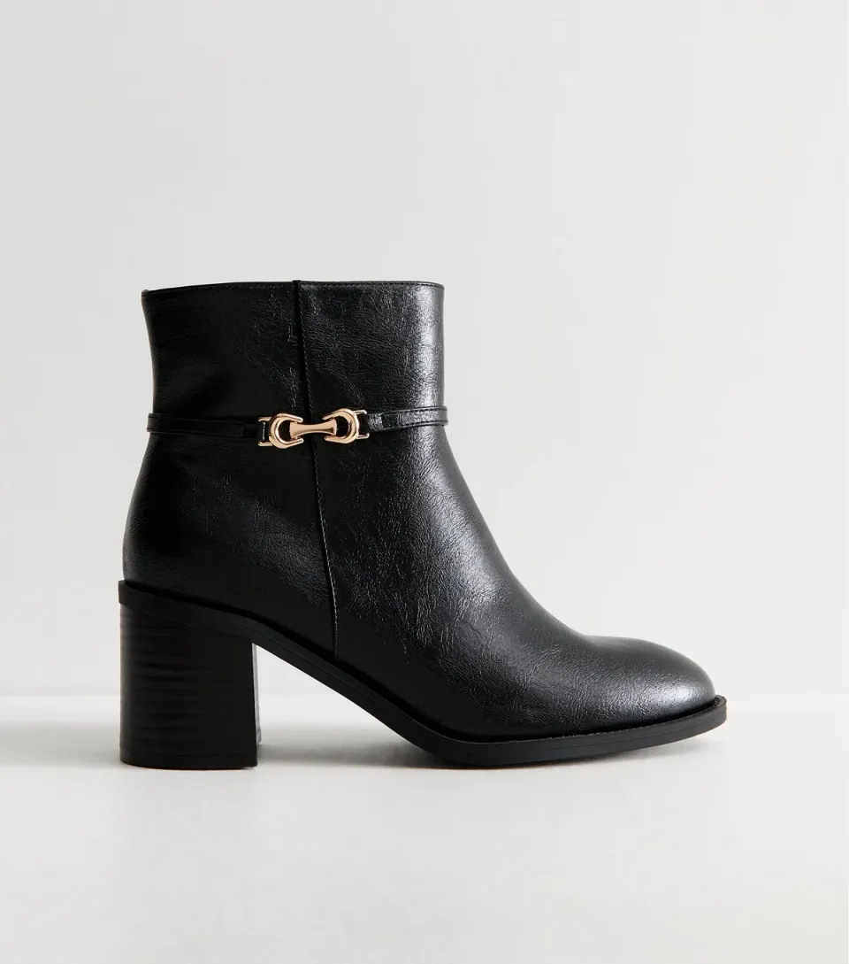 Women's Wide Fit Black Faux Leather Buckle Ankle Boots Vegan