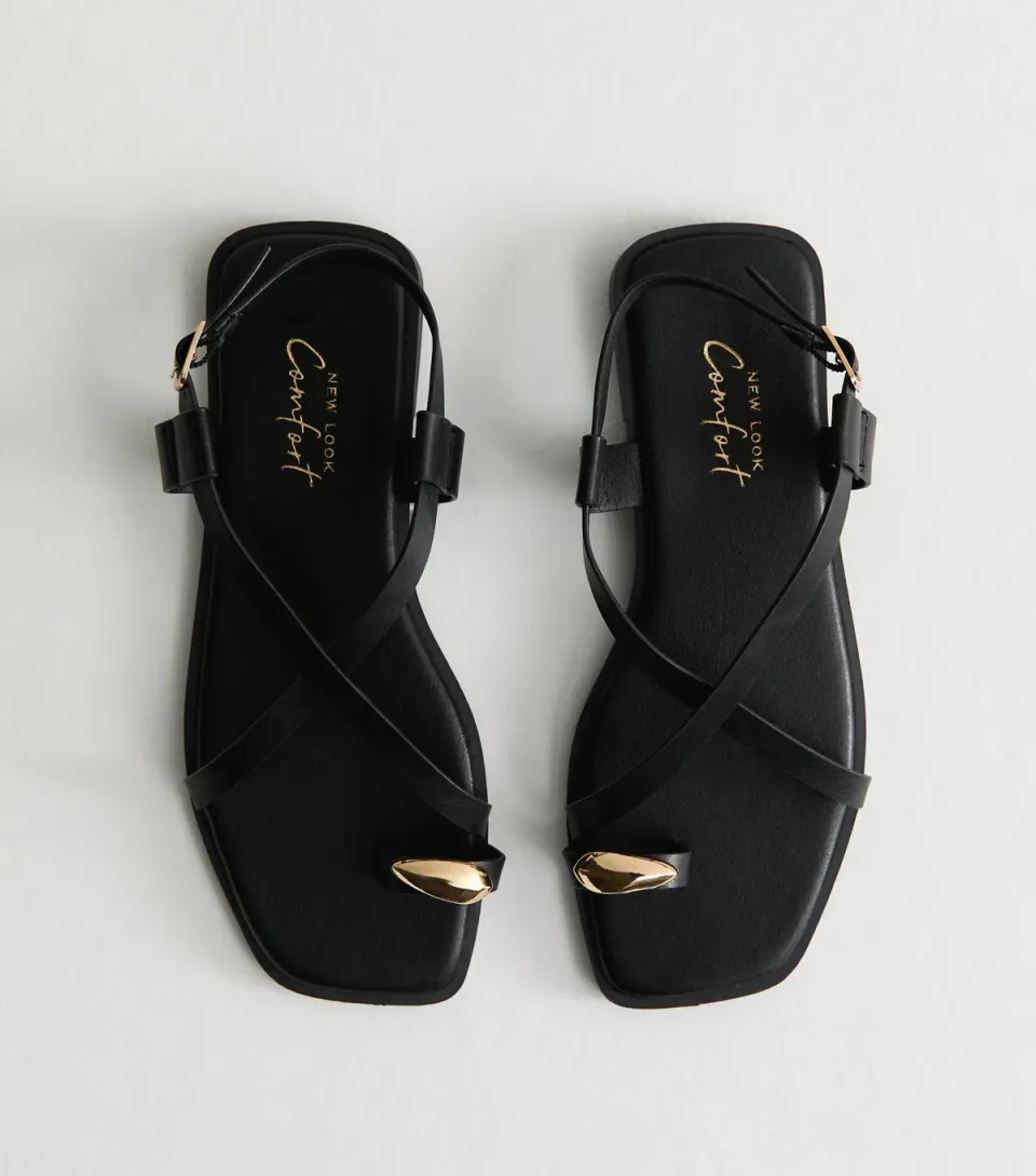 Women's Black Crossover Strap Faux Leather Sandals Vegan