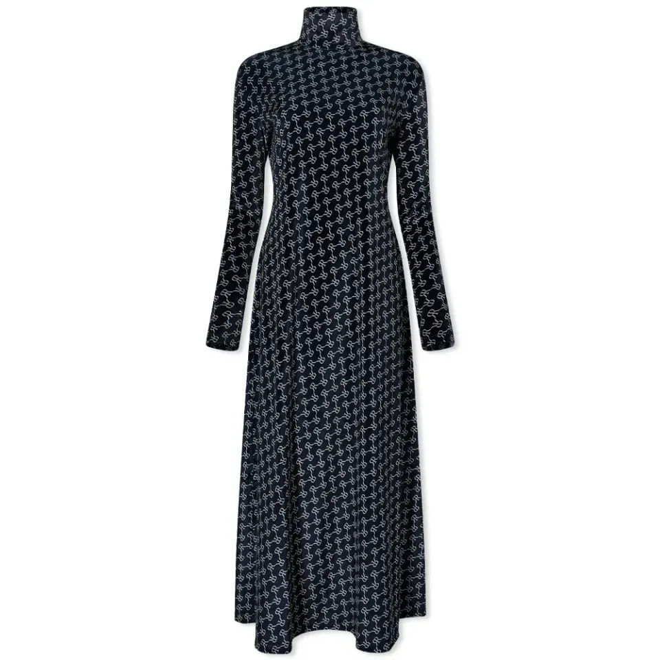 High Neck Logo Midi Dress
