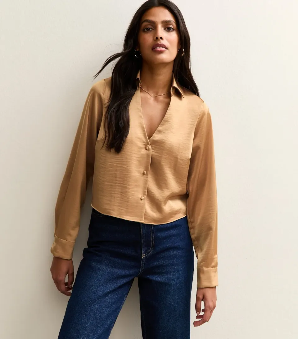 Women's Burgundy Satin Crop Shirt