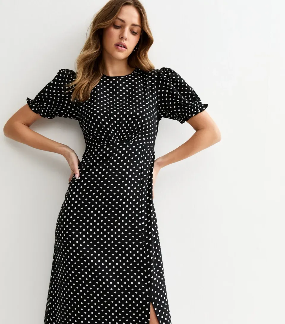 Women's Brown Spot Print Crepe Midi Dress