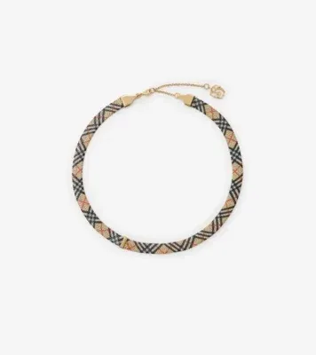 Check Print Necklace in Gold/sand beige