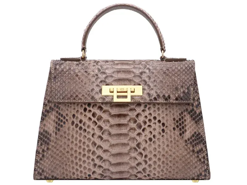 Fonteyn Large Pythonskin Handbag - Taupe
