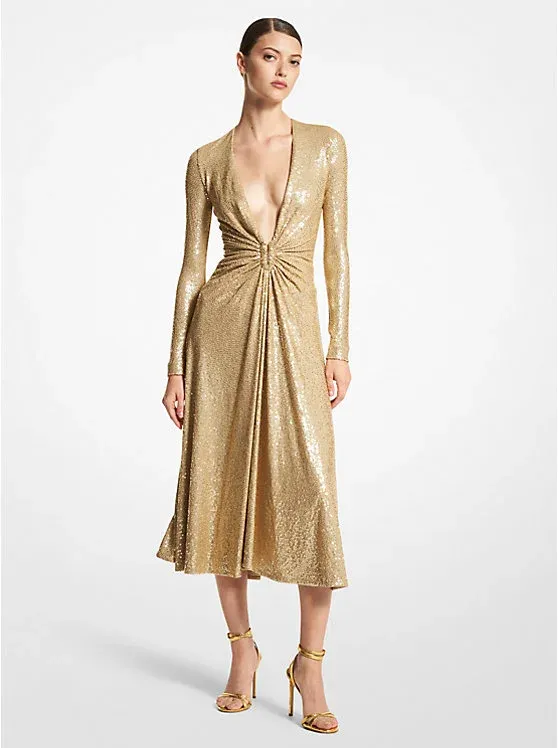 Hand-Embroidered Sequin Stretch Jersey Dance Dress