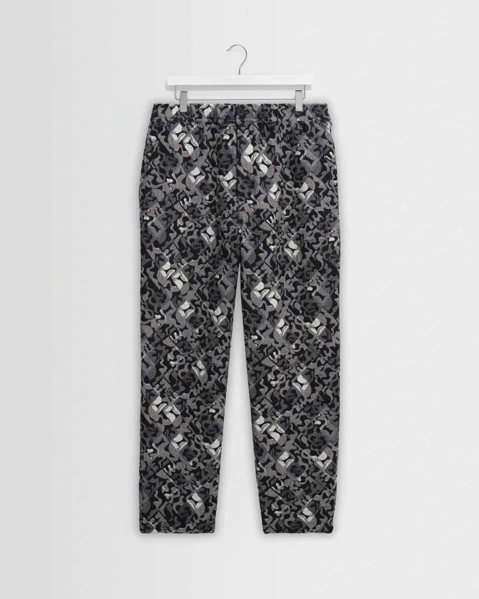 Kurt - Navy and Ecru Tile Jacquard Relaxed Fit Trousers
