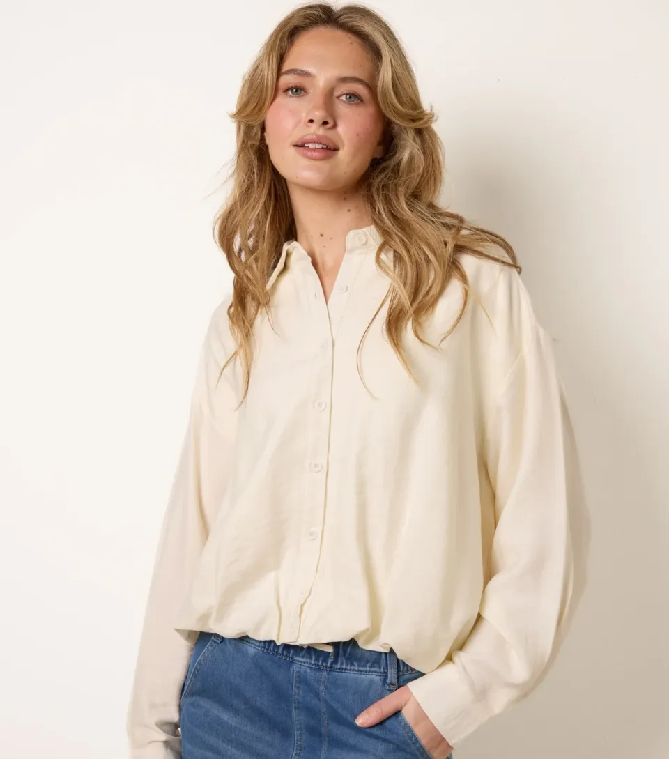 Women's Off White Puffball Hem Shirt