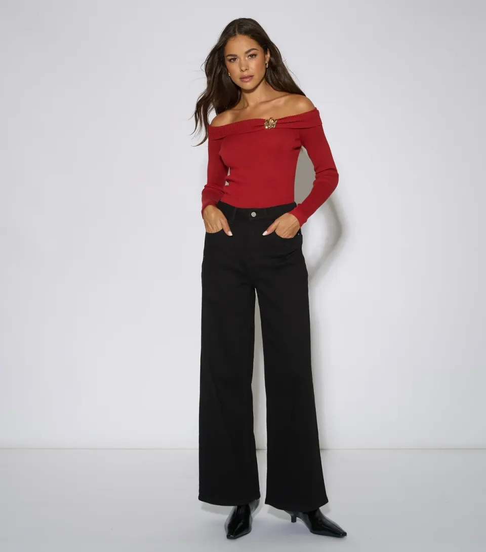 Women's Black Mid Rise Wide Leg Denim Jeans
