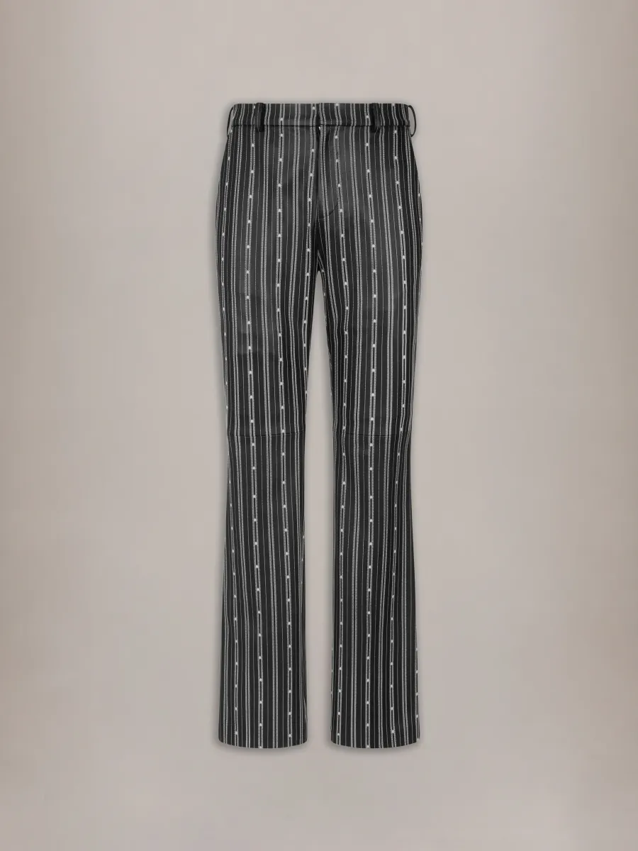 STRIPED LEATHER TROUSER - Black
