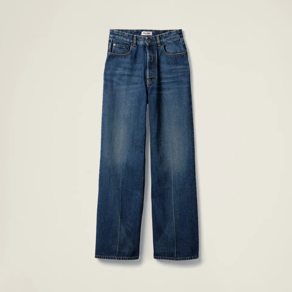 Washed denim flared jeans