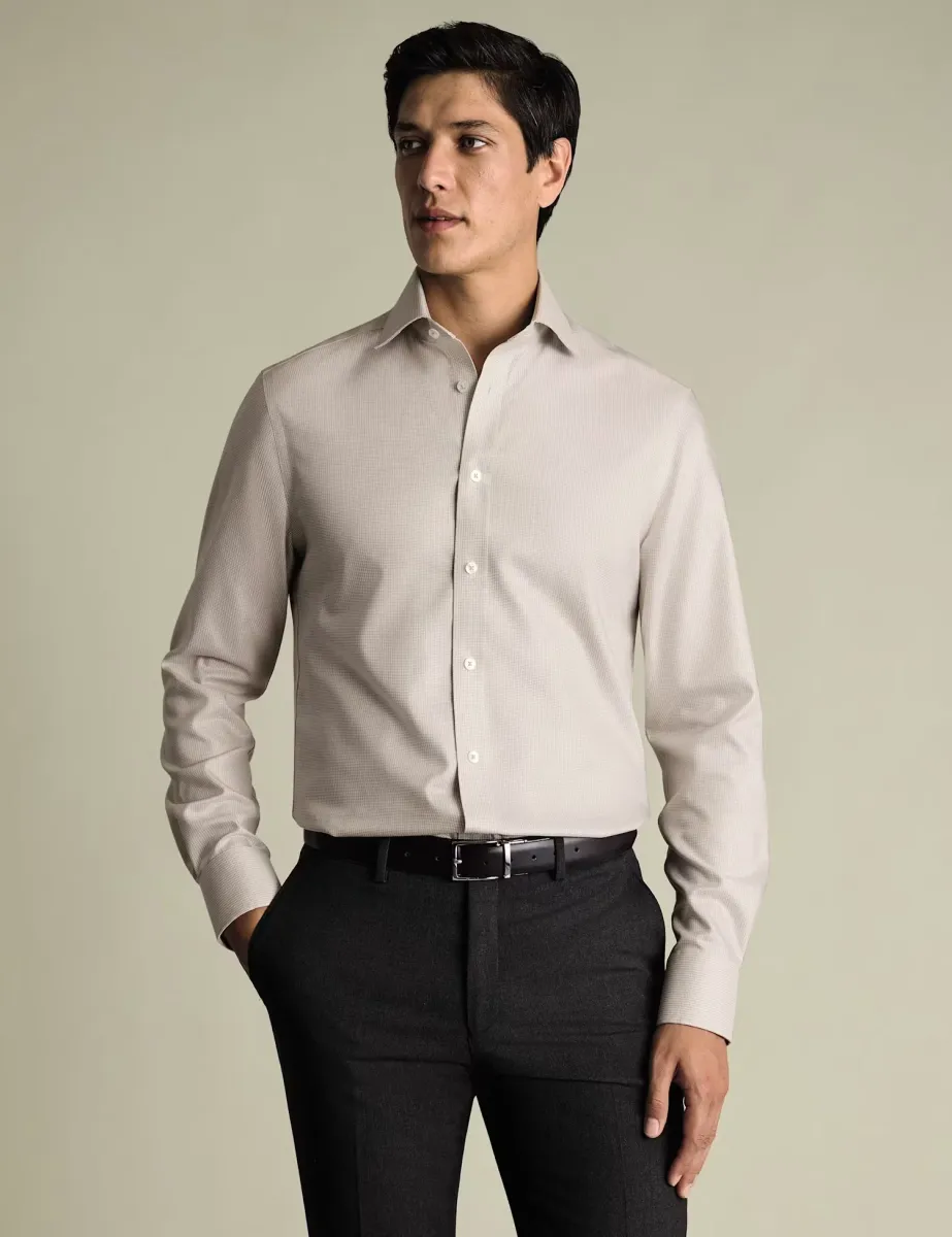 Slim Fit Non Iron Pure Cotton Textured Shirt Stone