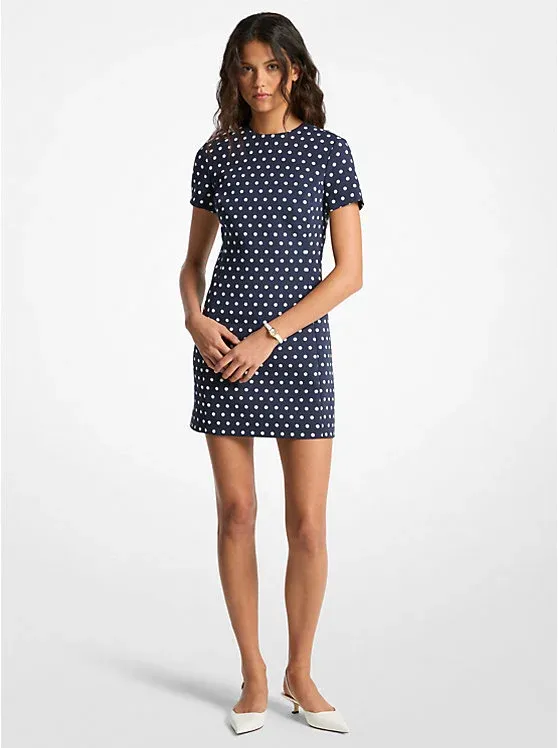Polka Dot Stretch Crepe Shift Dress