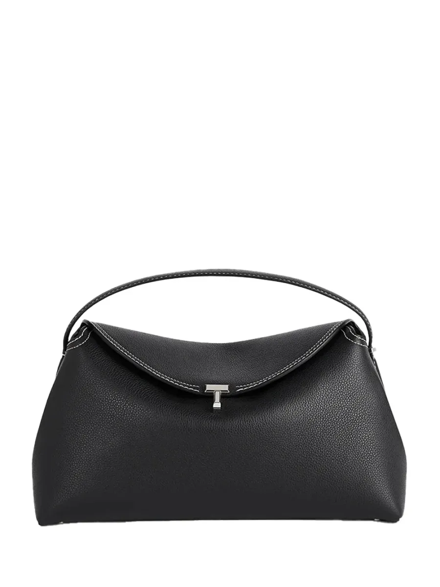 T-Lock Grained Leather Top Handle Bag Black