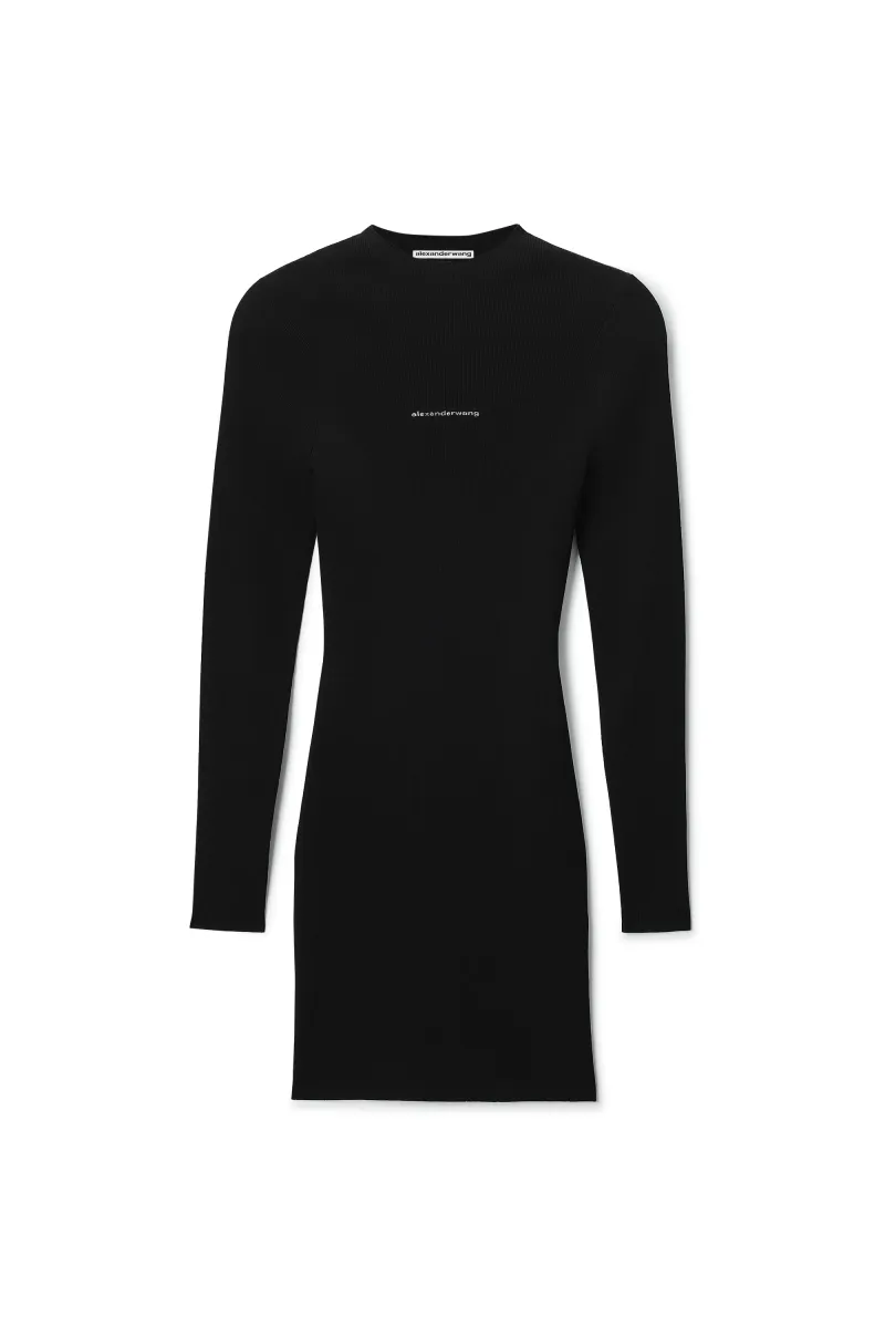 TEXTURED LOGO LONG SLEEVE CREWNECK DRESS