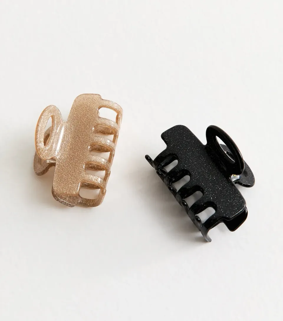 Pack Of 2 Black and Gold Glittery Hair Clips