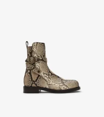 Python-print Leather Ledger Boots​​ in Serpent beige