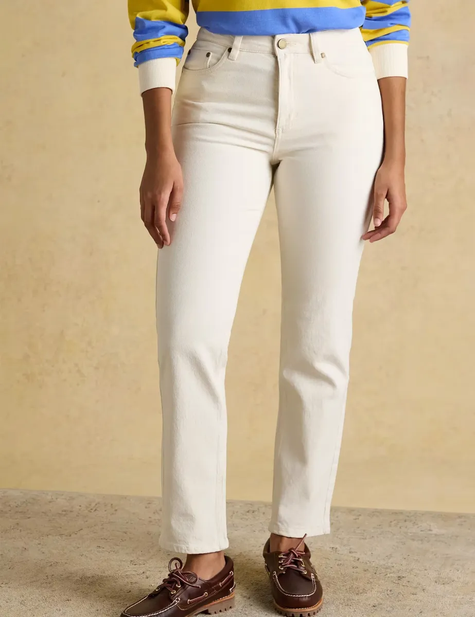 Slim Straight Leg Ankle Grazer Jeans Cream