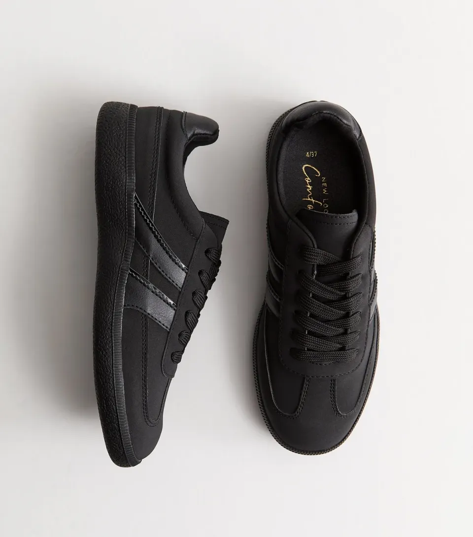 Women's Black Faux Suede Lace Up Trainers Vegan
