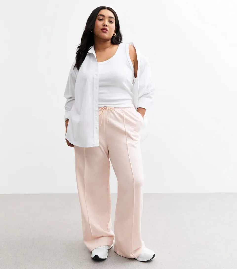 Women's Plus Size Pink Pintucked Wide Leg Joggers Curves