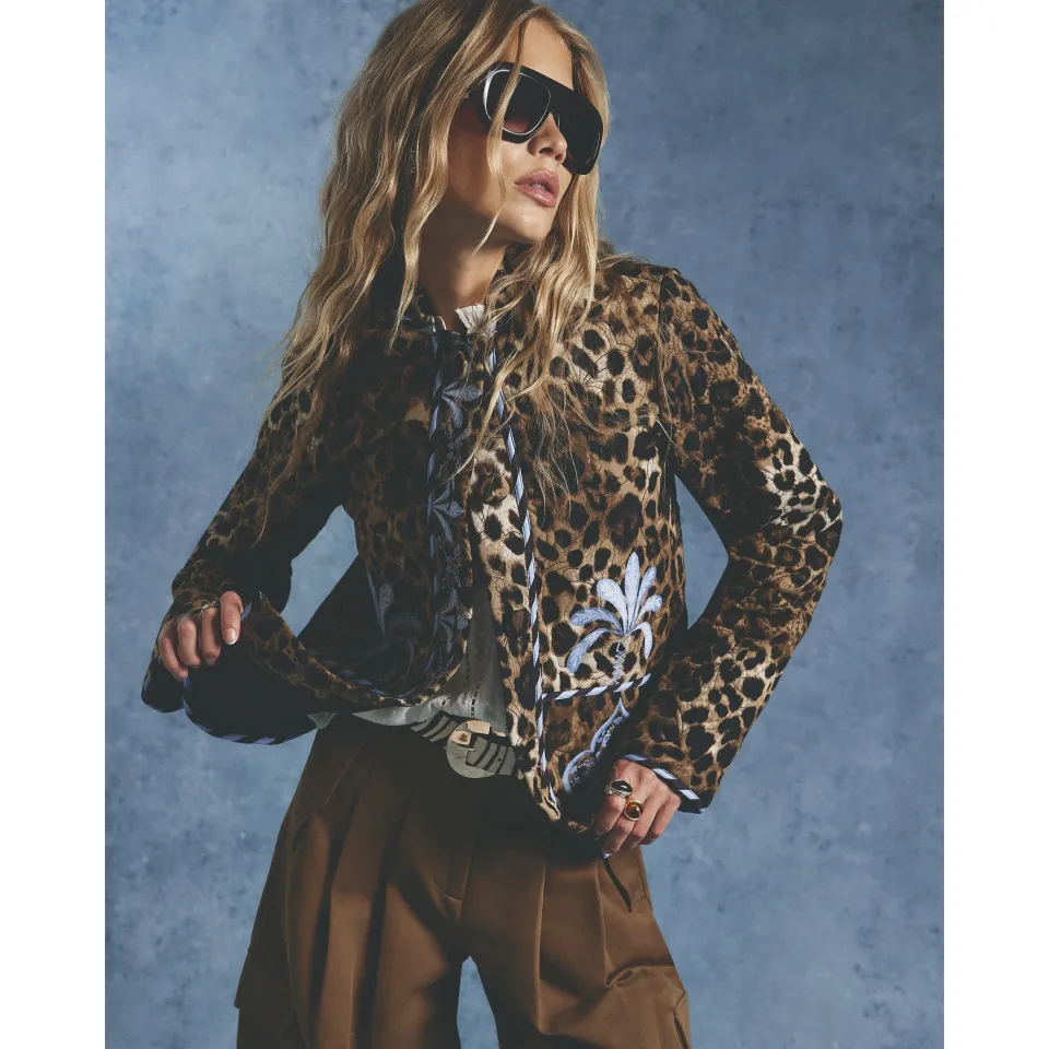 Floral Leopard Print Quilted Jacket