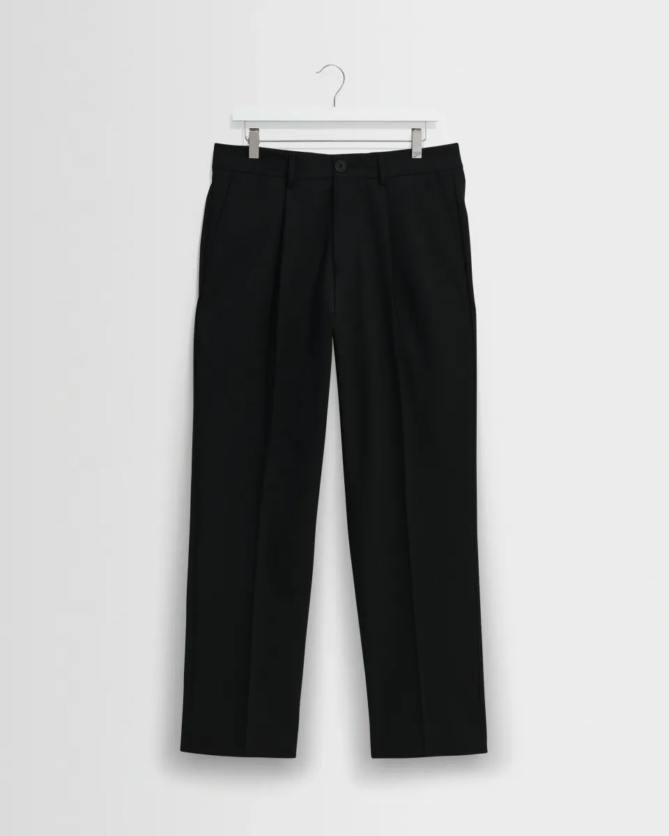 Aubyn - Black Wool Blend Twill Pleated Trousers