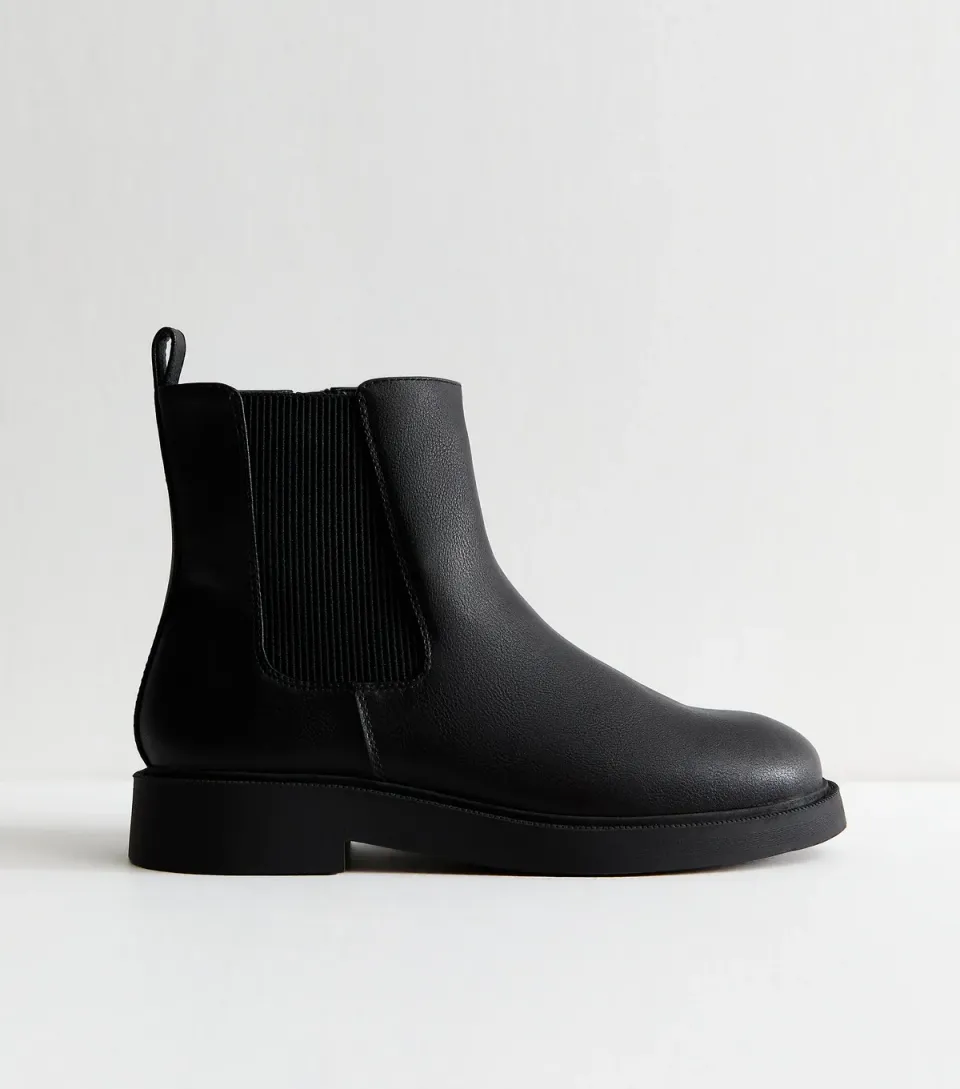 Women's Extra Wide Fit Black Faux Leather Chelsea Ankle Boots Vegan
