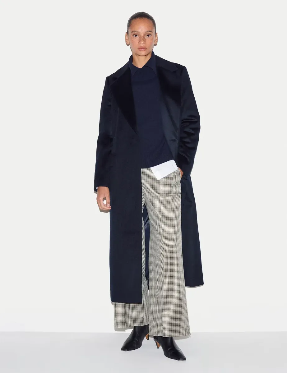 Pure Wool Collared Longline Duster Coat Navy