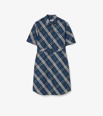 Check Cotton Shirt Dress in Pilot blue