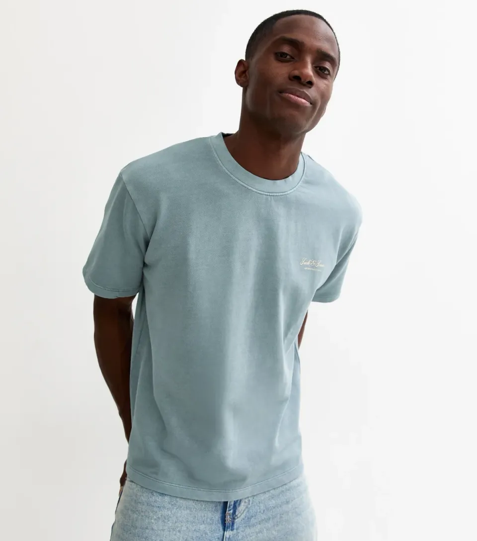 Men's Light Blue Sweat Relaxed Washed Logo T-Shirt