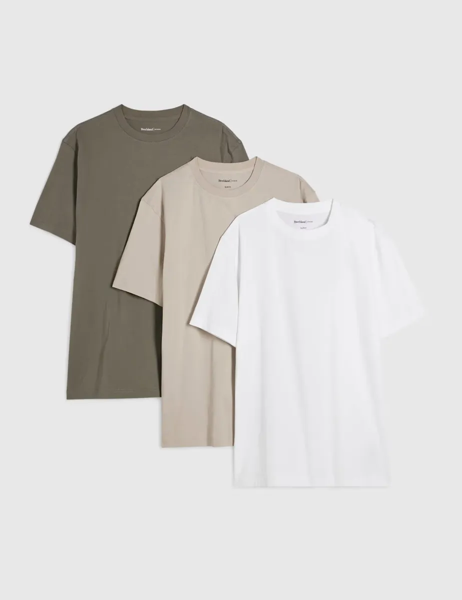 3 Pack Slim Fit Plain Crew Neck T-Shirts White Mix