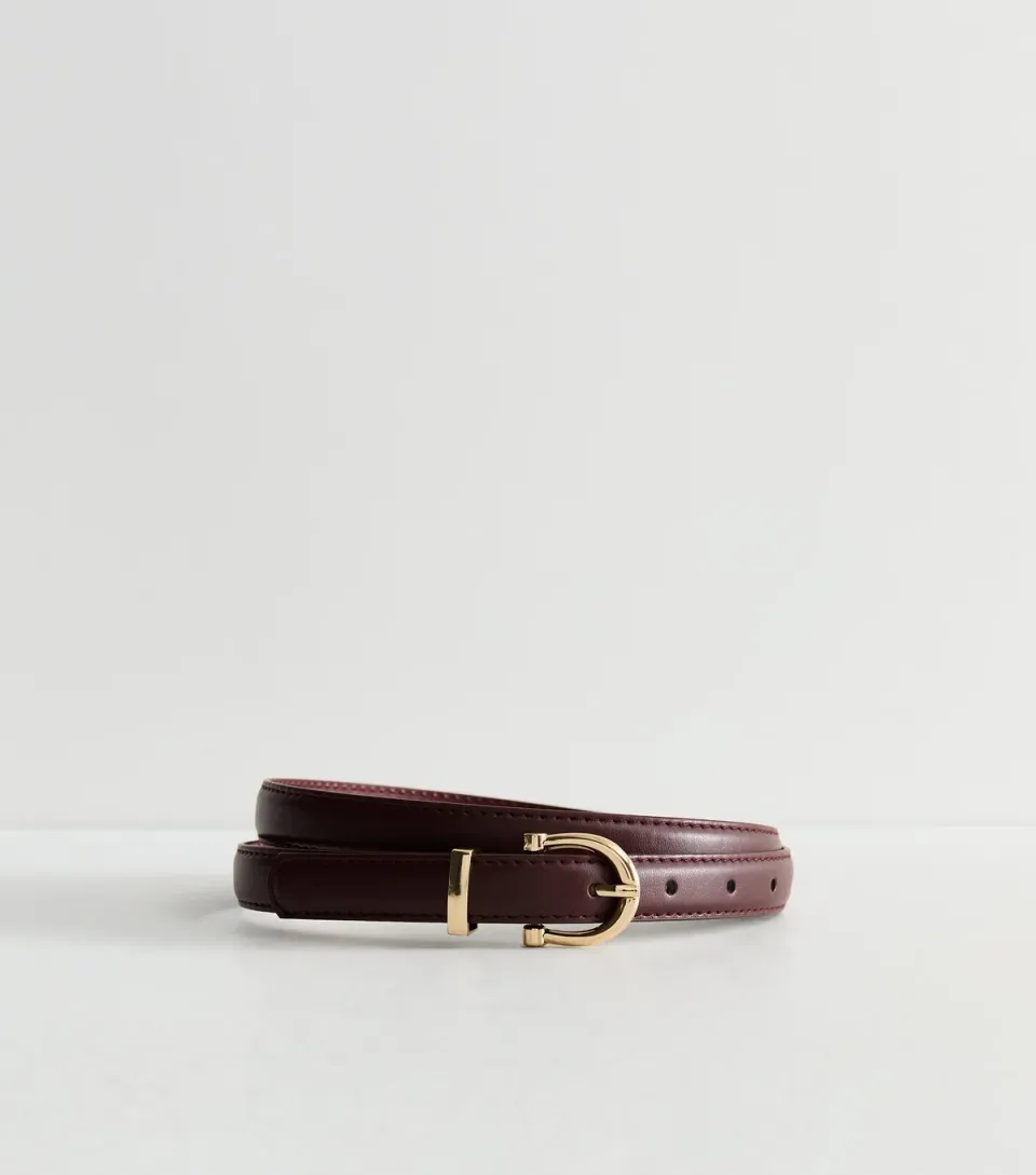 Dark Burgundy Faux Leather Skinny Belt