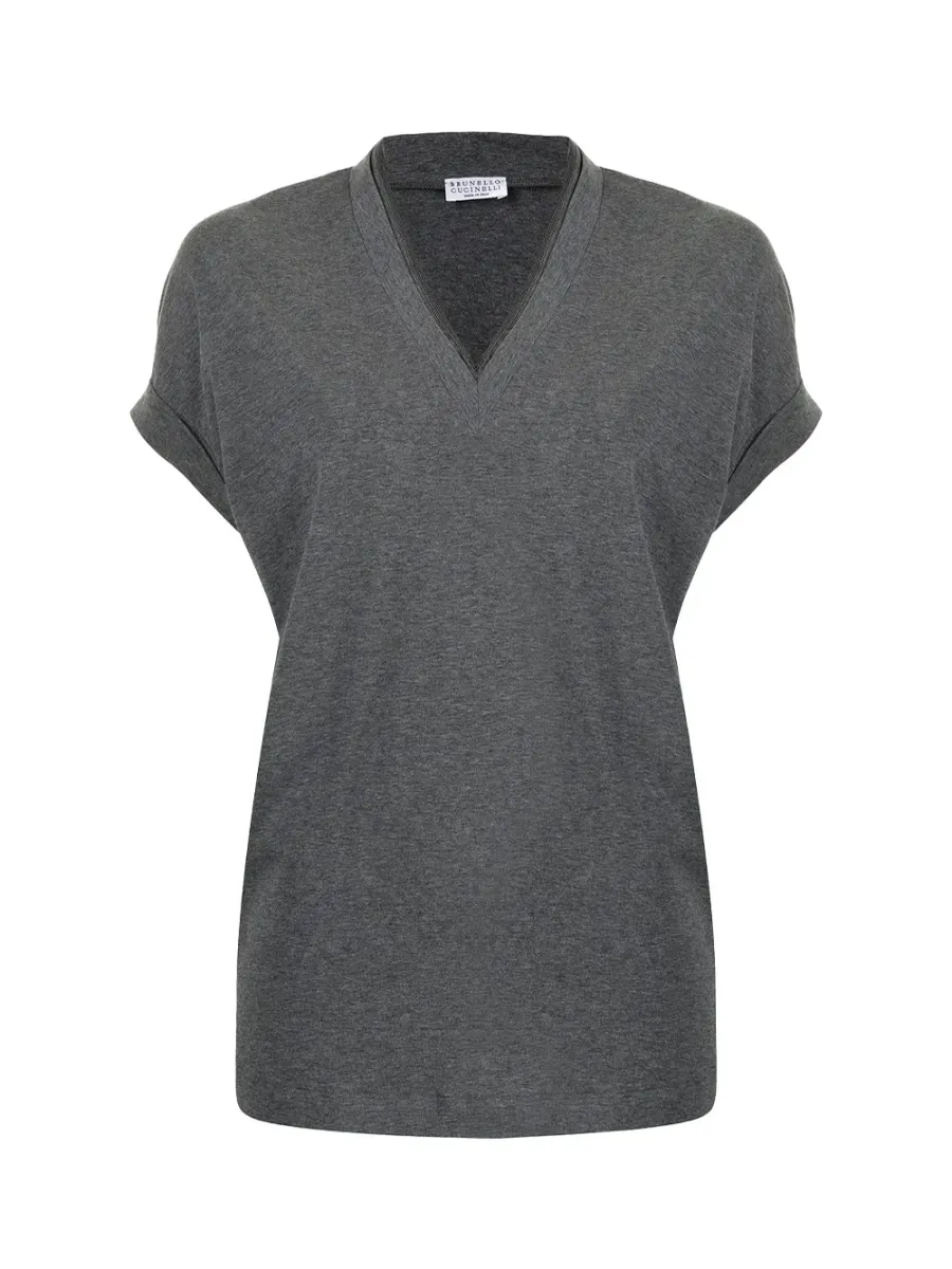 Women Cap-Sleeve Knitted T-Shirt Grey