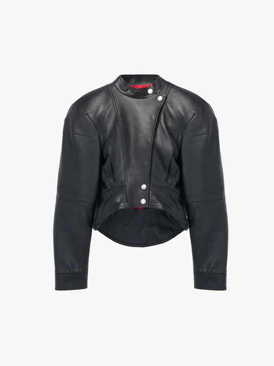 Sculpted Shoulder Leather Jacket