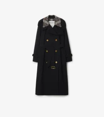 Long Check Collar Castleford Trench Coat in Black - Women, Cotton