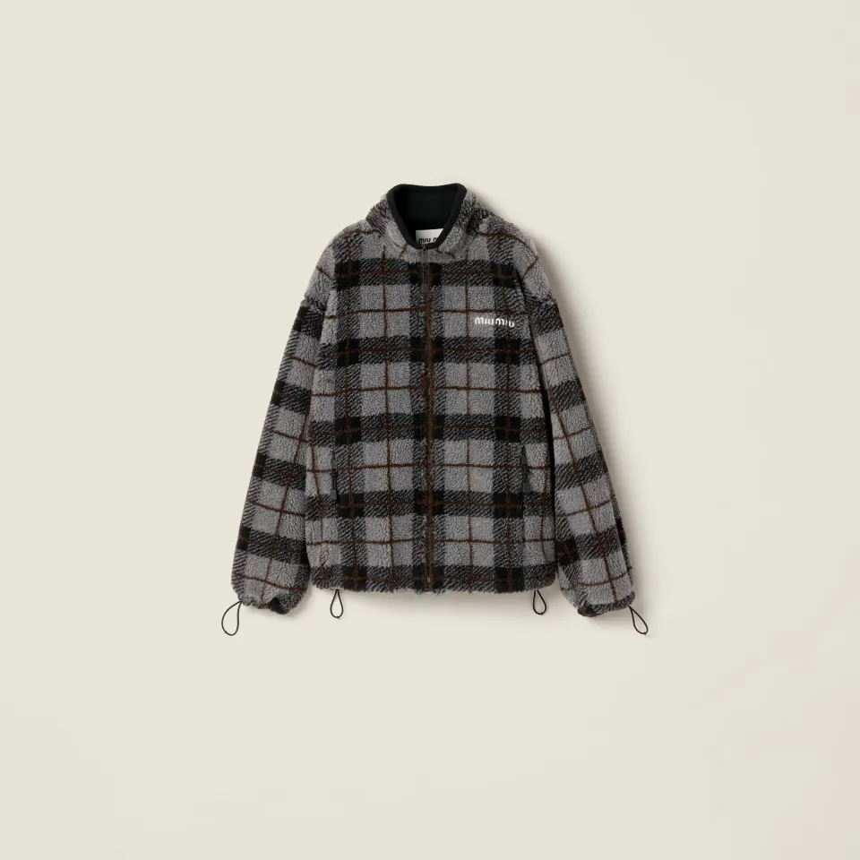 Checked teddy zipper jacket
