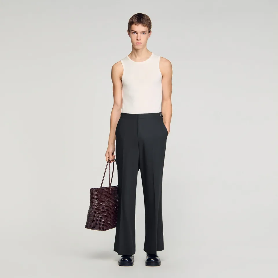 Wide-leg bouclé wool trousers
