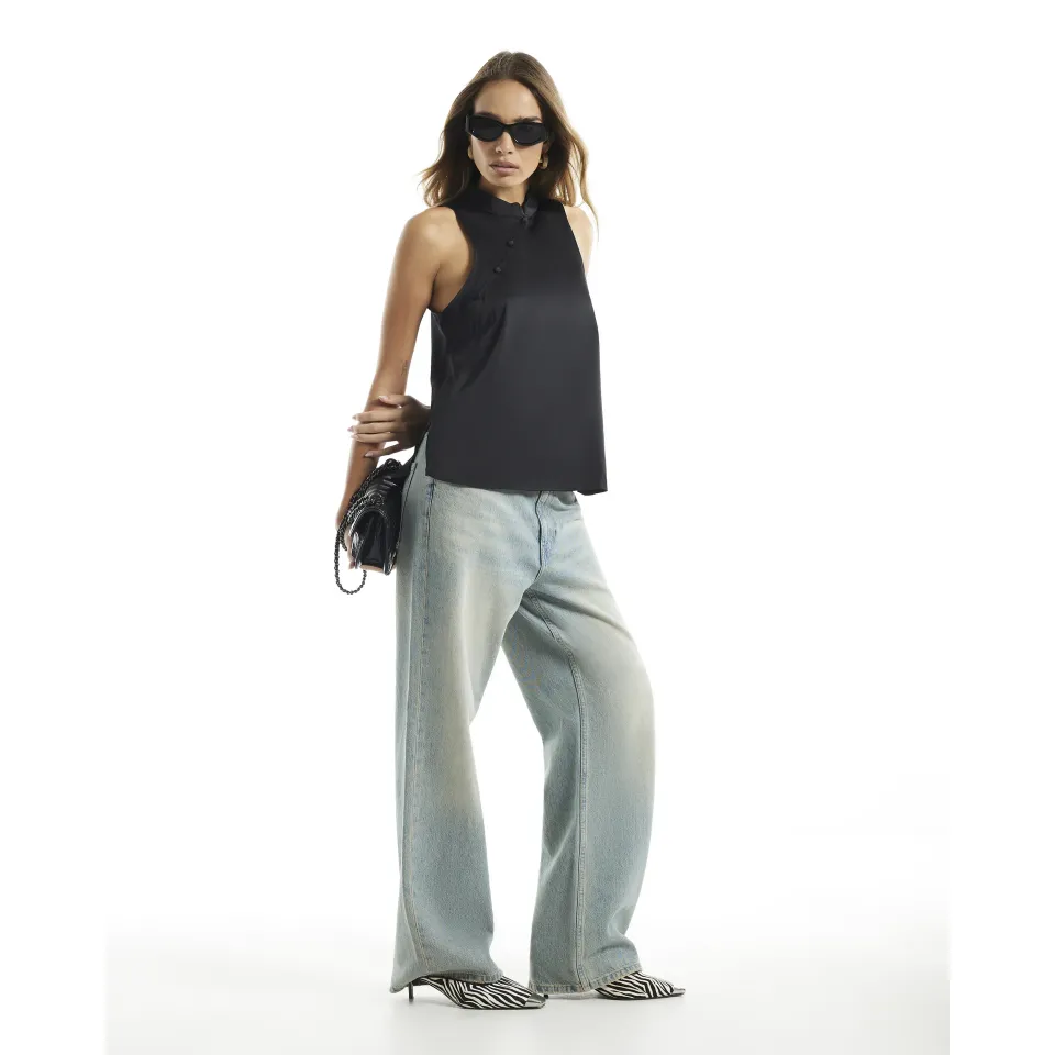 Satin Halter Neck Button Top
