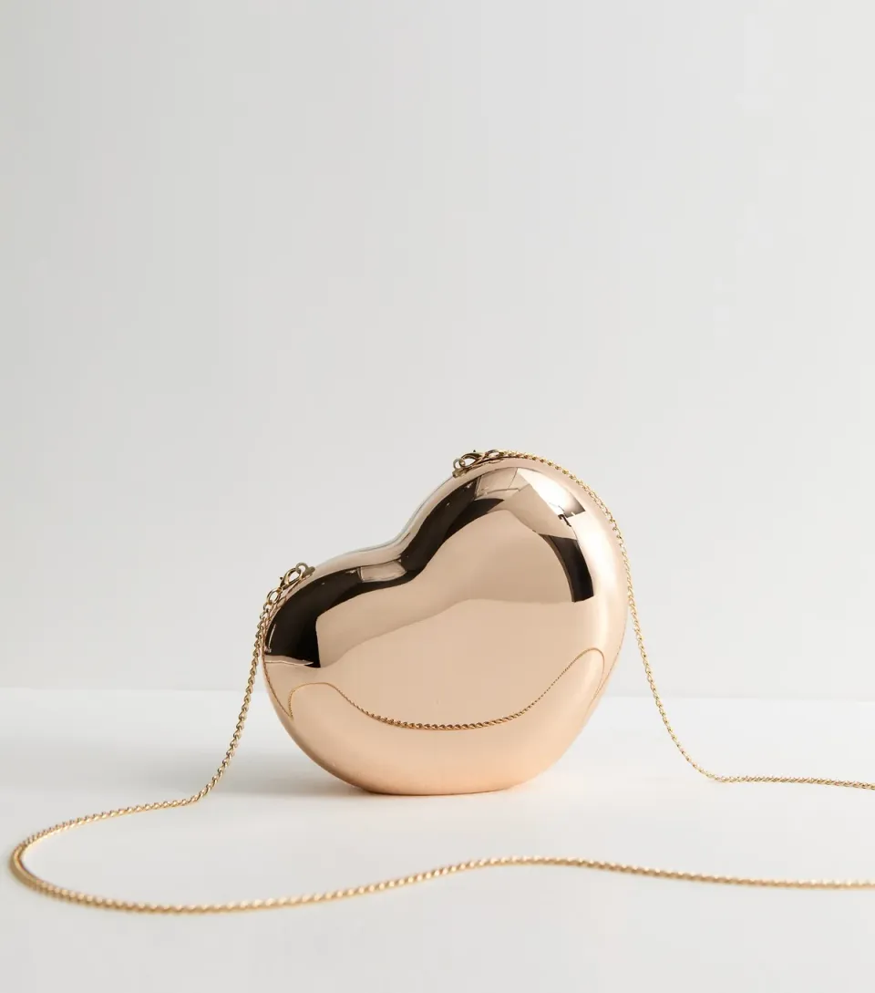 Gold Tone Heart Box Clutch