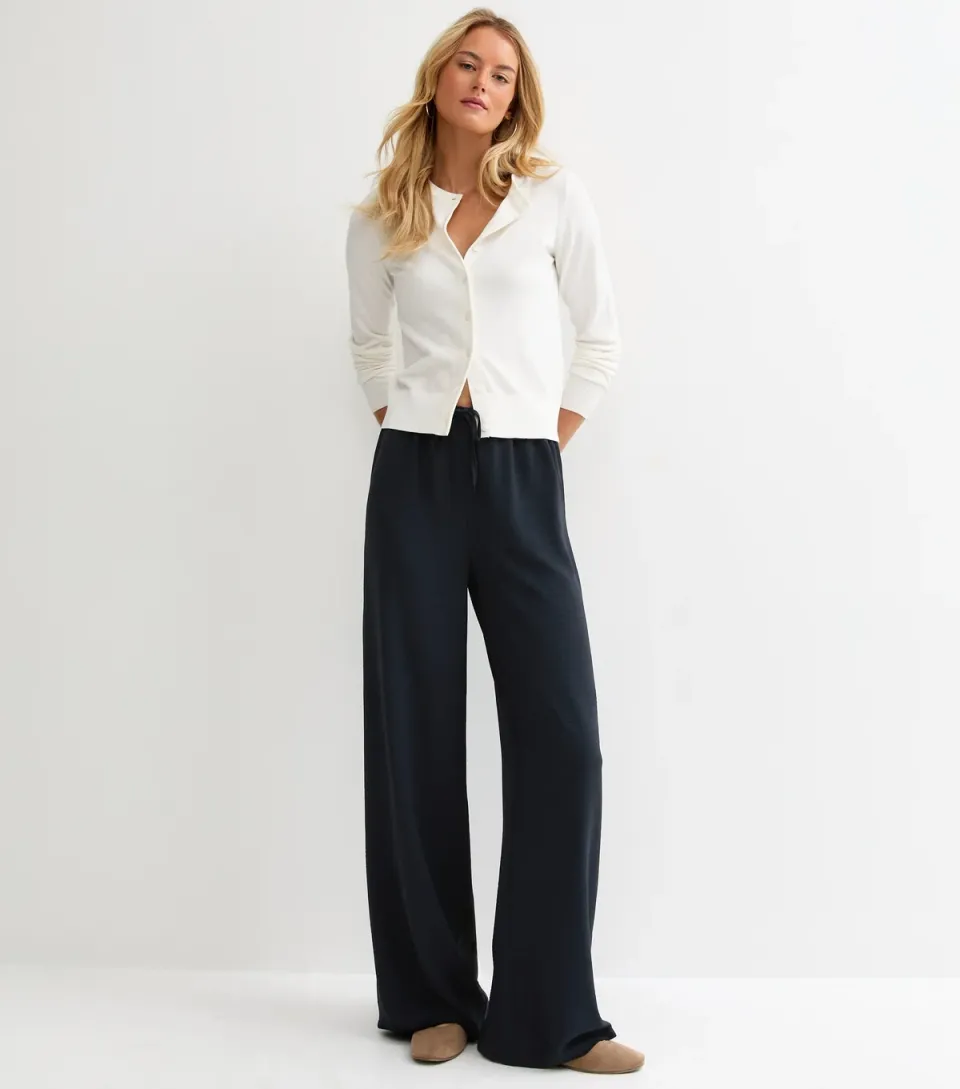 Women's Tall Navy Drawstring Waist Wide Leg Trousers