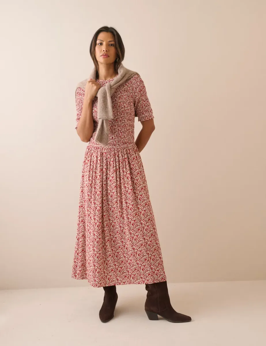 Pure Cotton Checked Midaxi Smock Dress Multi