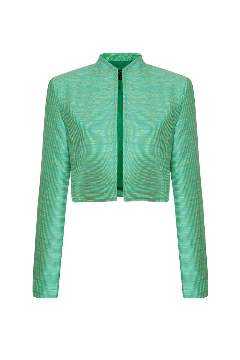 Waist-Length Jacket in Green with Multi Slub Stripe - Hermione