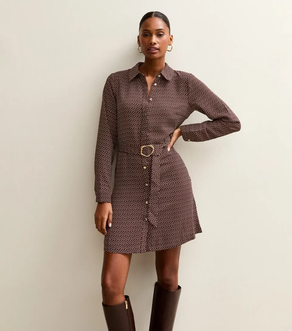 Women's Purple Spotty Belted Shirt Dress