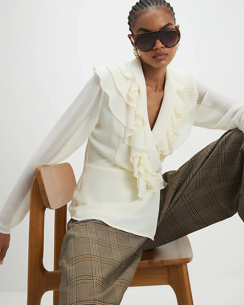 Long Sleeve Wrap Ruffle Blouse