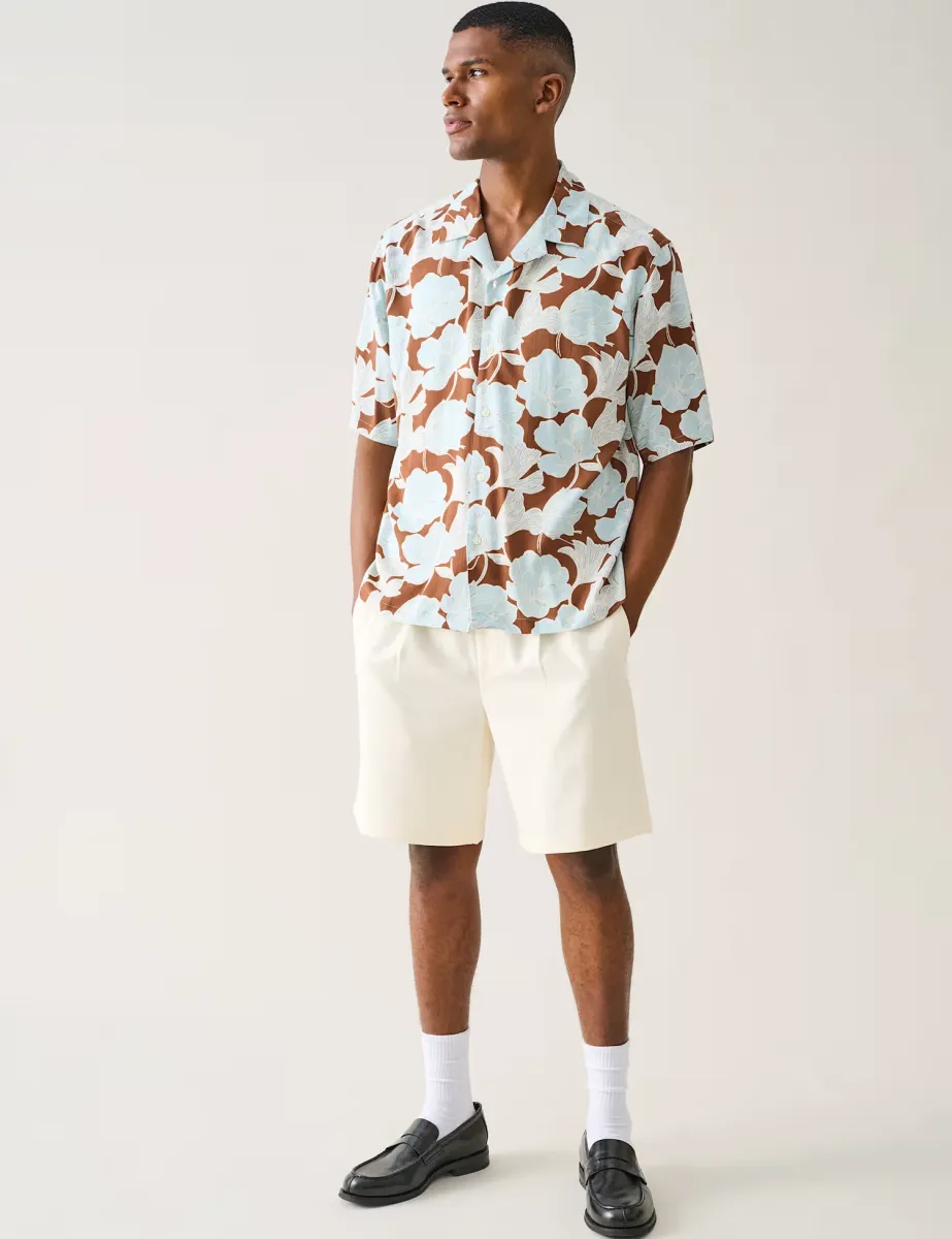 Relaxed Fit Printed Short Sleeve Shirt Brown Mix