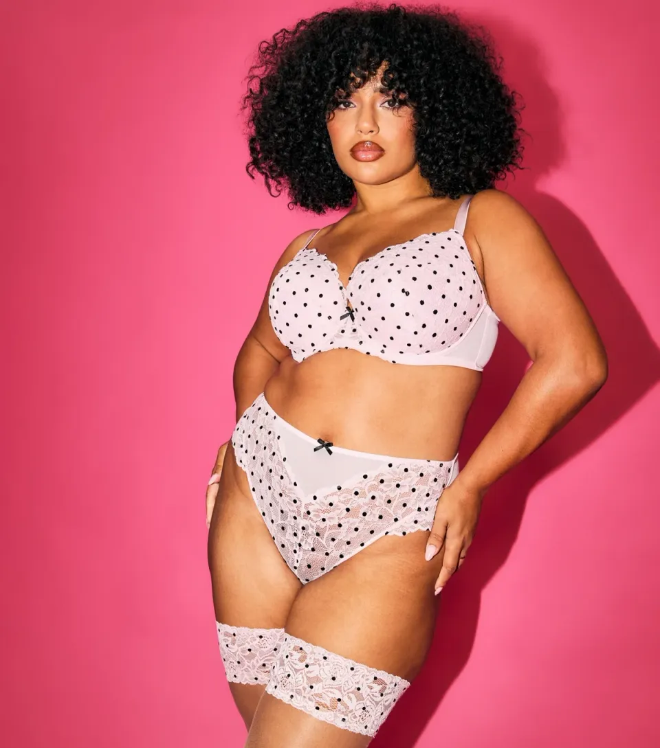 Women's Light Pink Spotty Lace Brazilian Briefs