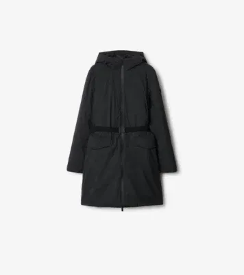 Mid-length Hooded Nylon Coat in Black
