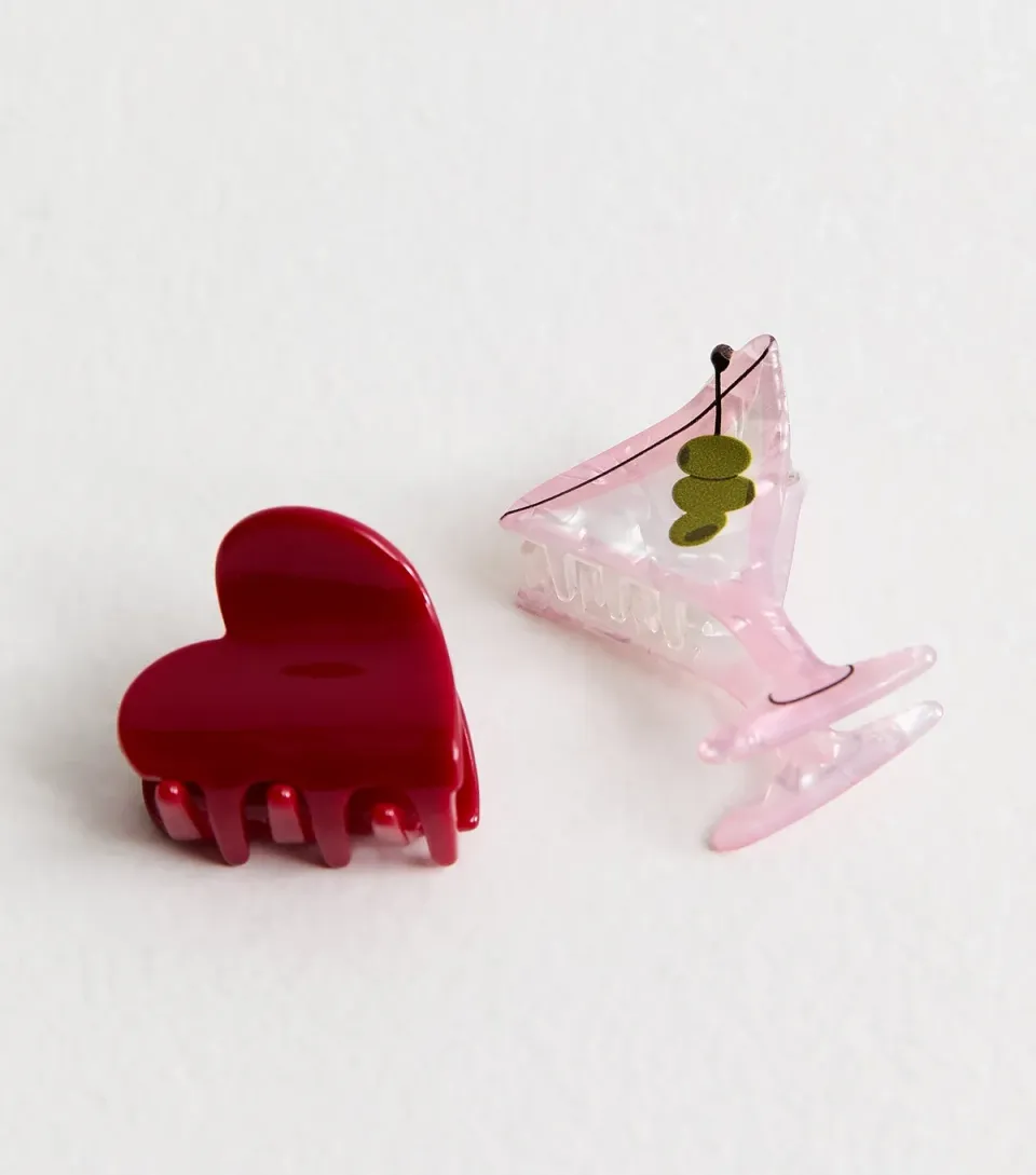 Pack Of 2 Pink Cocktail And Heart Claw Clip