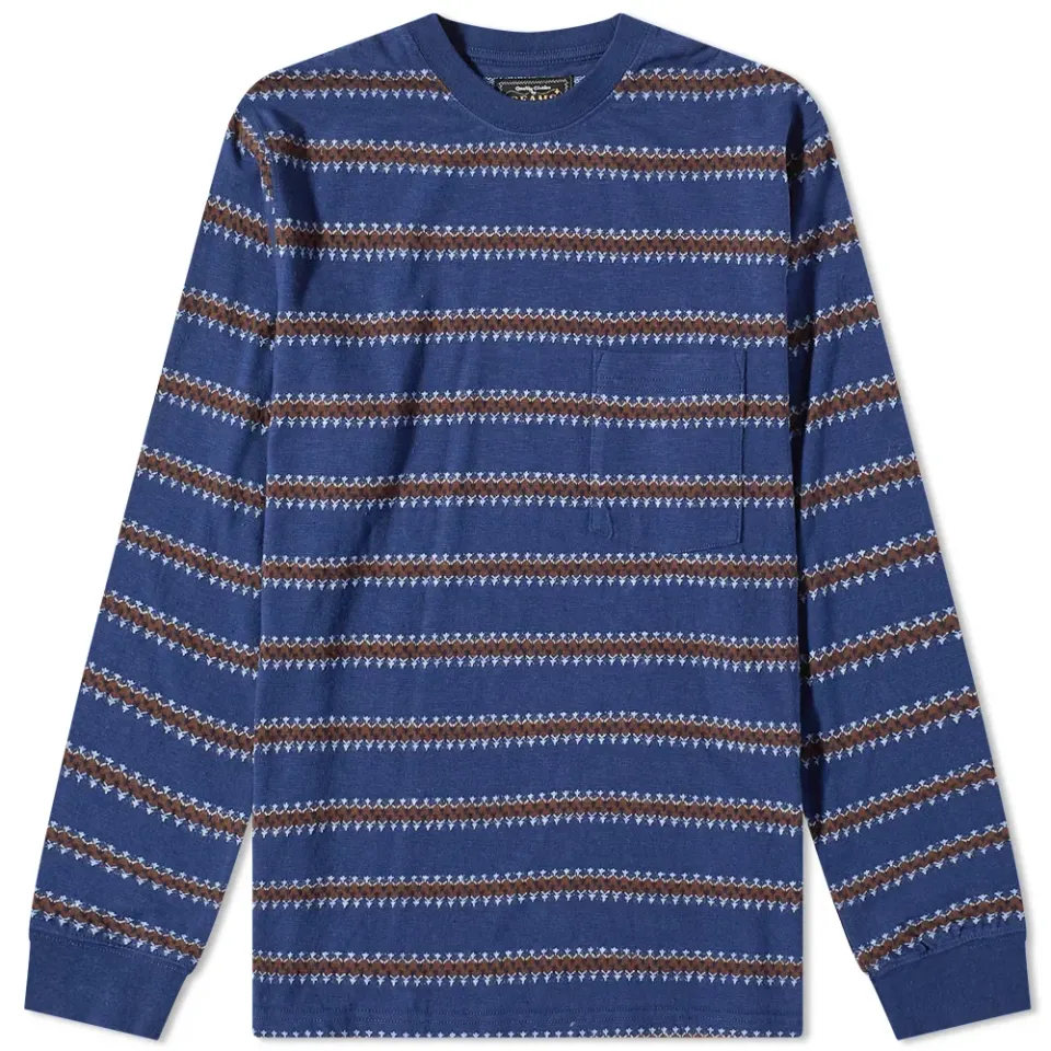Long Sleeve Jacquard Stripe Pocket T-Shirt