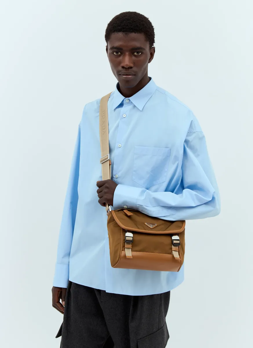 Re-Nylon And Leather Crossbody Bag