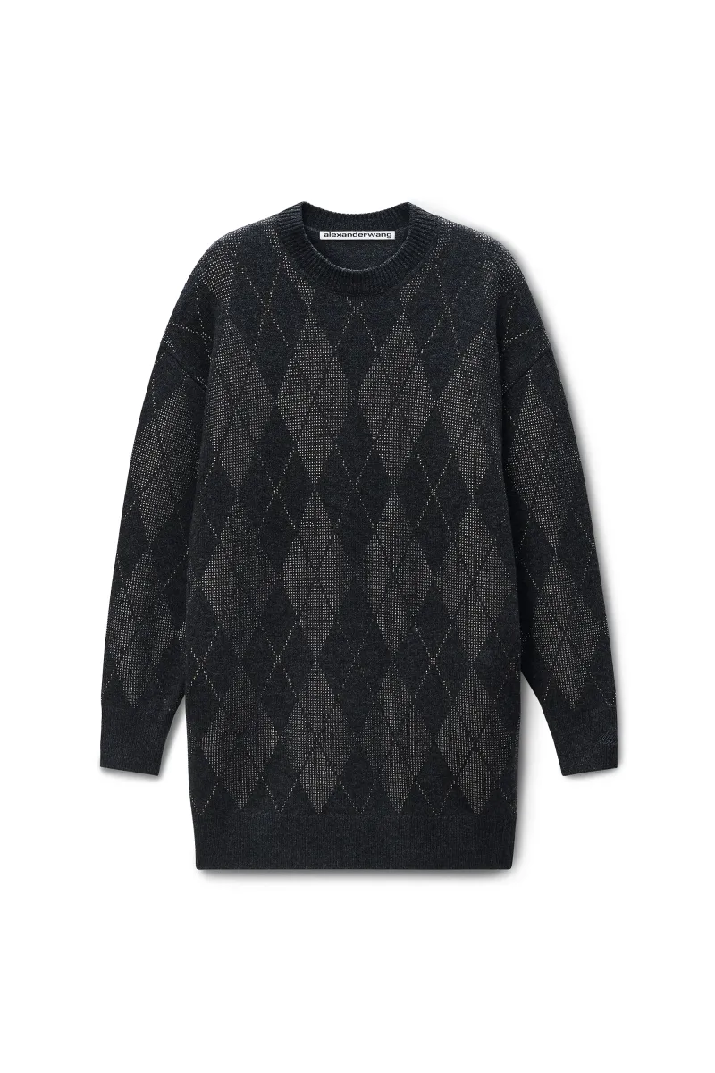 Crystal Hotfix Argyle Wool-Blend Dress